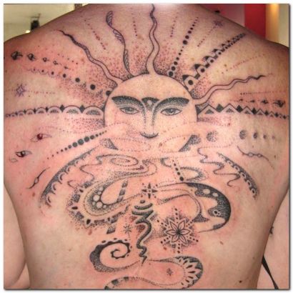 Tribal Sun Back Tattoo